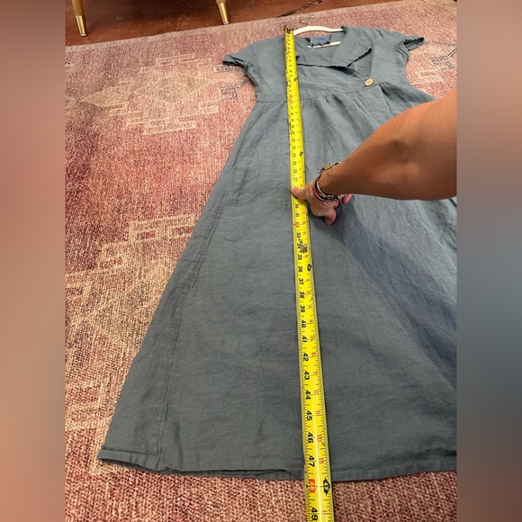 Yuvita linen collared maxi wrap dress size medium in grey green - Picture 7 of 16